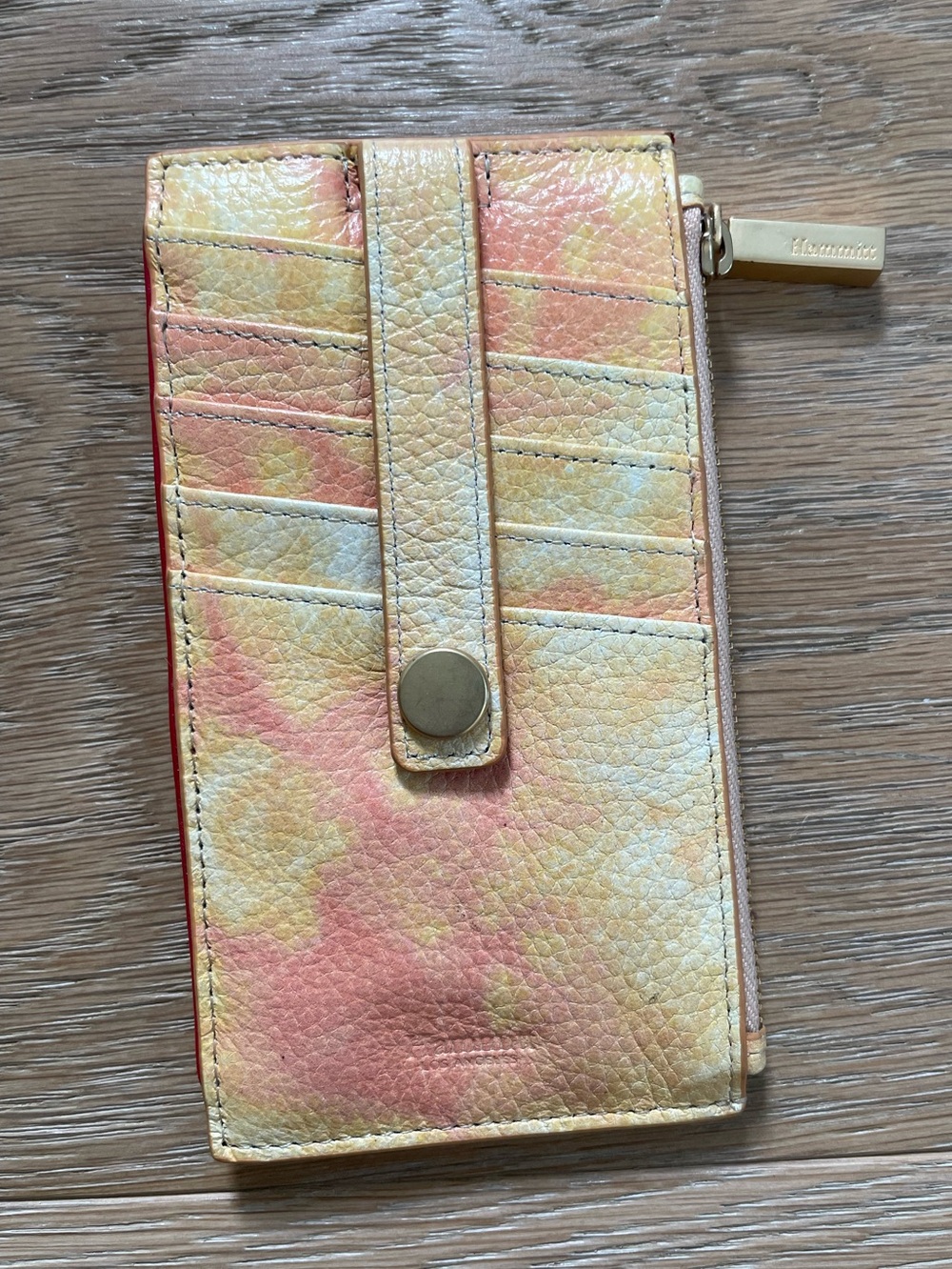 NEW Hammitt 210 West Card Holder Leather Wallet in Yellow Coral Tie-Dye  $125